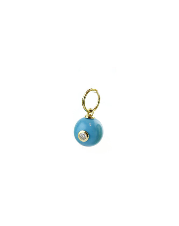 10mm 14K Gold Diamond Turquoise Ball Charm