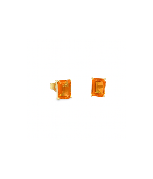 14K Gold Orange Sapphire Rectagle Stud