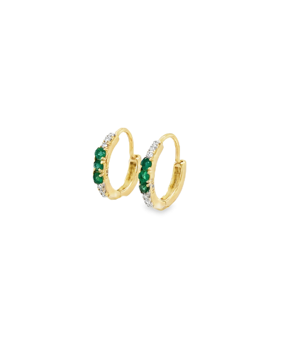 13mm 14K Gold Diamond & Emerald Huggies