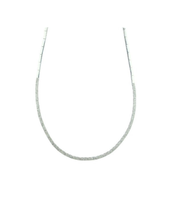 Sterling Silver Pave Diamond Segmented Omega Necklace
