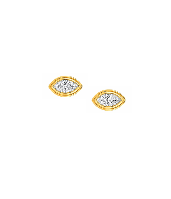 14K Gold Pyramid Evil Eye Marquise Diamond Studs
