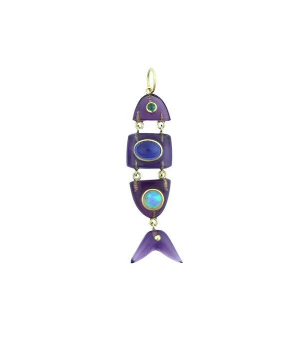 14K Gold Amethyst Gemstone Scale Fish Charm