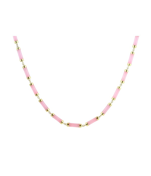 16" 14K Gold Pink Jade Tube Necklace