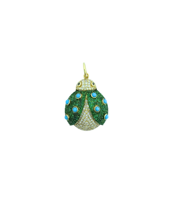 14K Gold Emerald & Turquoise Diamond Ladybug Charm