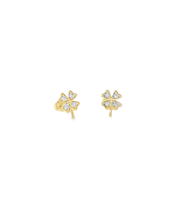 14K Gold Diamond Four Leaf Clover Stud