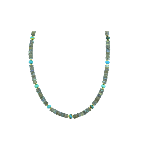 6mm Heishi Labradorite & Turquoise Mix Rondelle Necklace