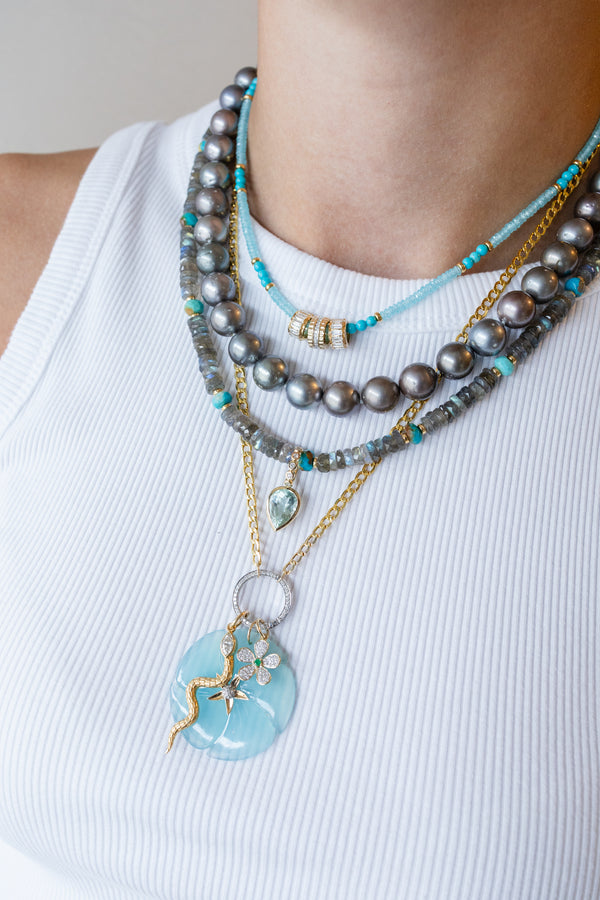 6mm Heishi Labradorite & Turquoise Mix Rondelle Necklace
