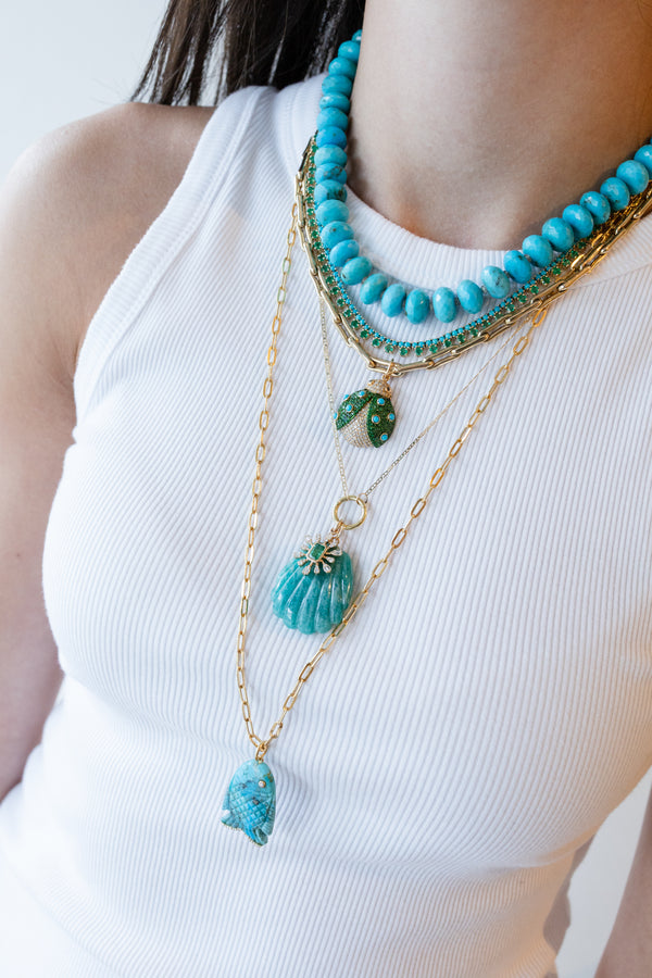 14K Gold Emerald & Turquoise Diamond Ladybug Charm