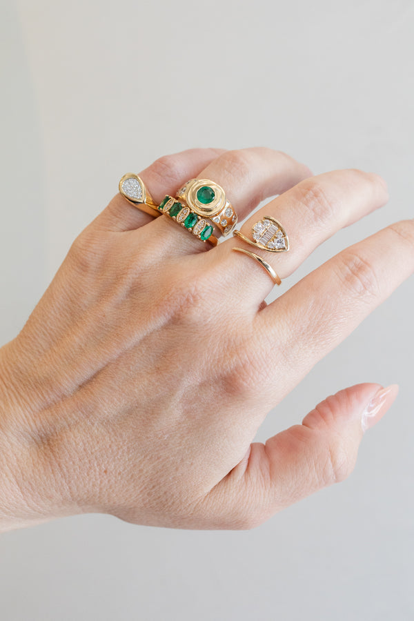 14K .88ct Emerald Dotted Diamond Chunky Ring