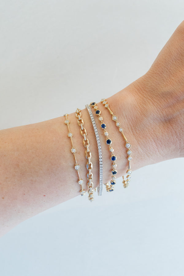 14K Gold Blue Sapphire & Diamond Cupcake Tennis Bracelet