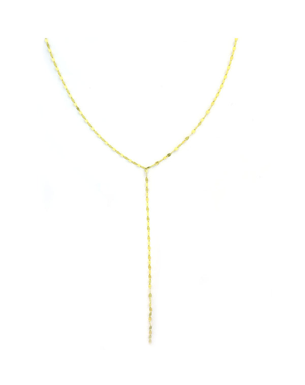 14K Gold Thin Dime Chain Lariat Necklace