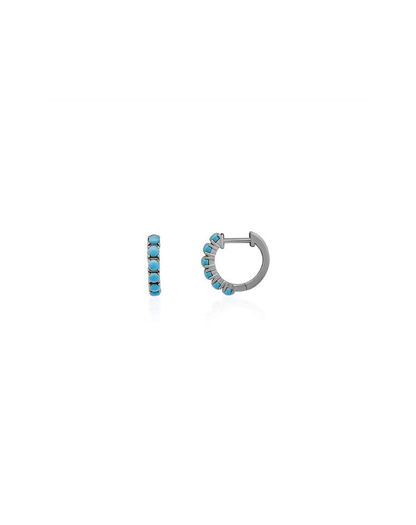 12mm Silver Dotted Turquoise Huggies