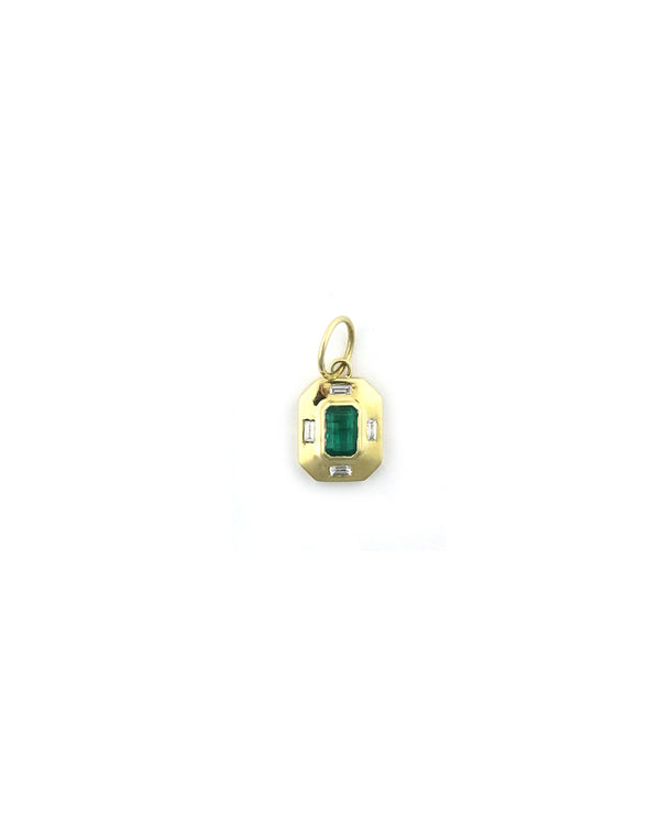 Small 14K Gold Emerald Retro Dog Tag Charm