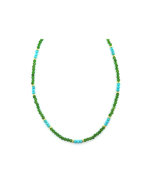 3mm Diopside & Turquoise Rondelle Necklace