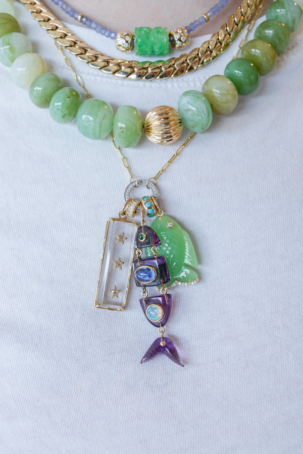 14K Gold Diamond Chrysoprase Fish Charm