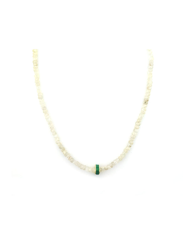 14K Gold Emerald Spacer White Zircon Necklace