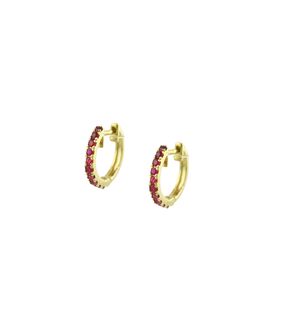 14.5mm 14K Gold Ruby Huggies
