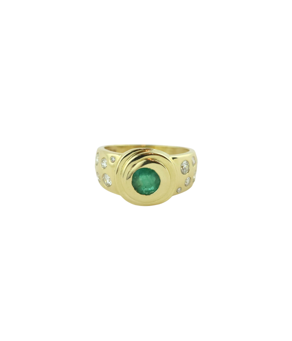 14K .88ct Emerald Dotted Diamond Chunky Ring