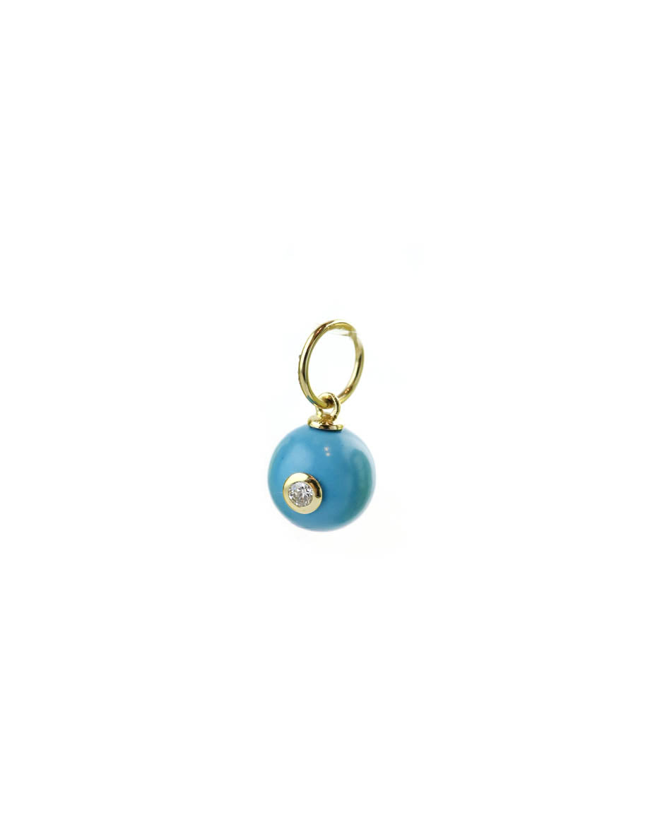 10mm 14K Gold Diamond Turquoise Ball Charm