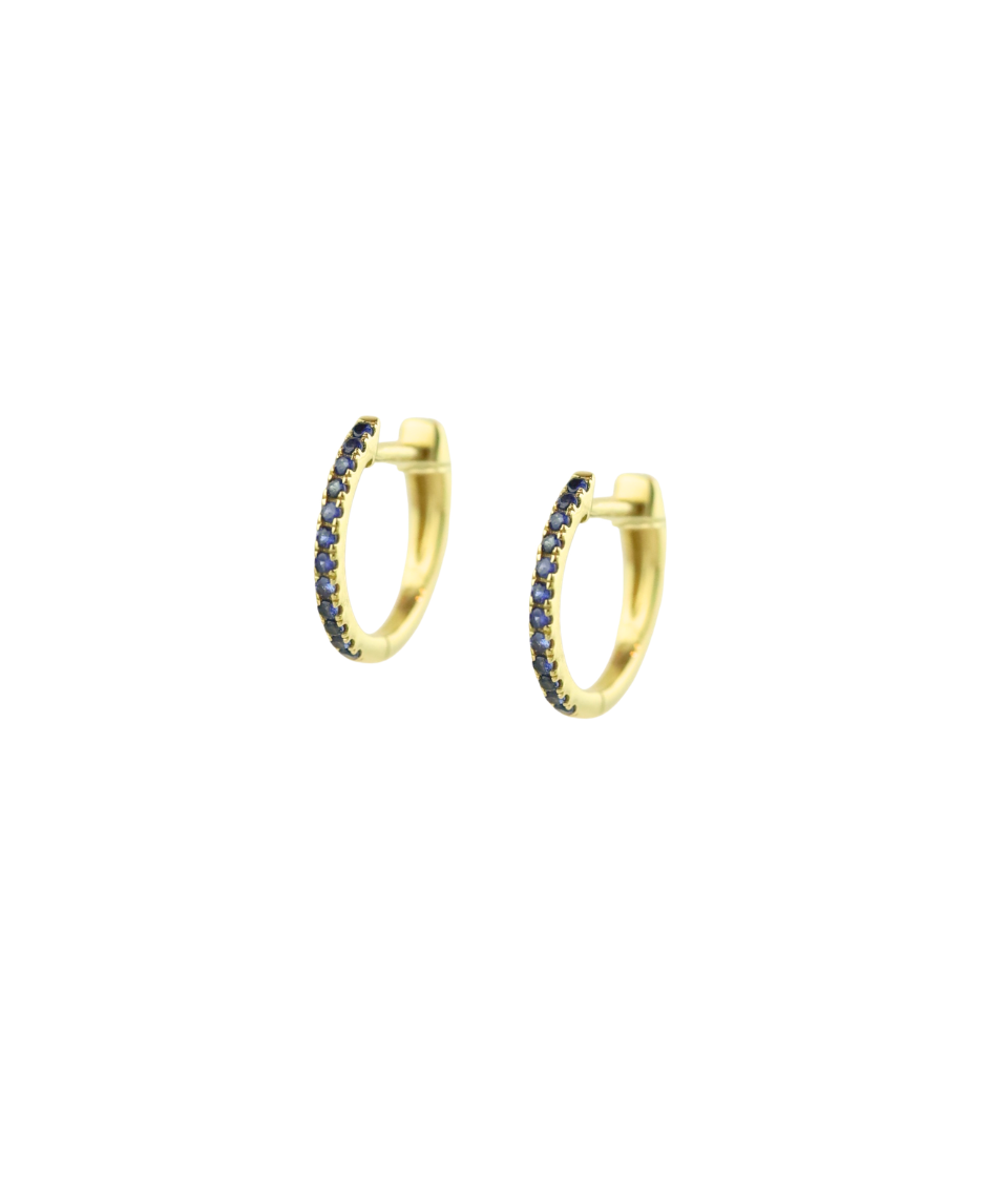 13mm 14K Gold Blue Sapphire Huggies