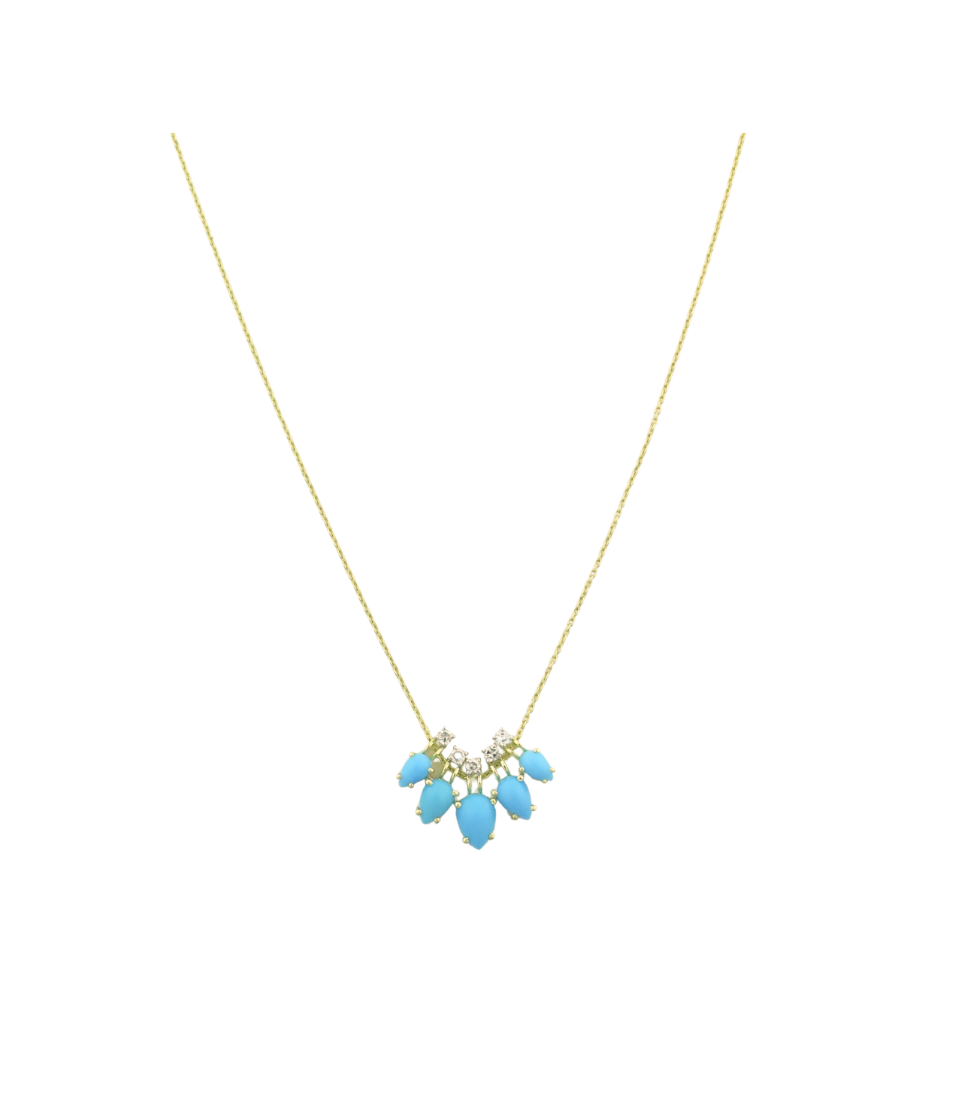 14K Gold Pear Turquoise Diamond Sliding Charm Necklace