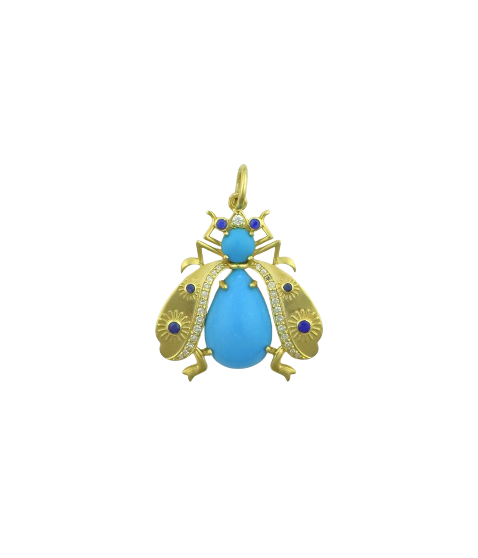 14K Gold Diamond Sapphire Turquoise Beetle