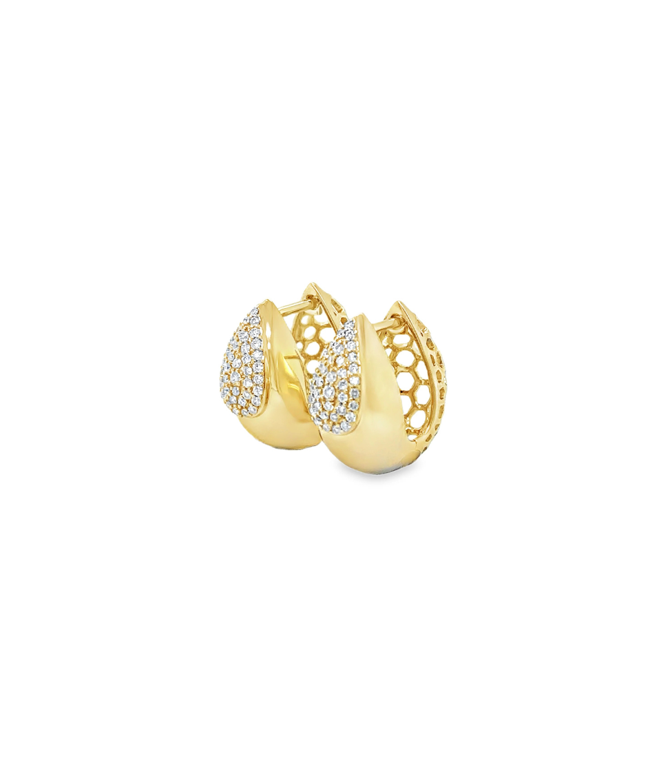 14K Gold .24ct Pave Diamond Puffy Huggie