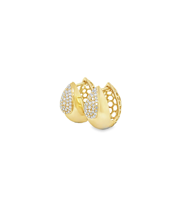 14K Gold .24ct Pave Diamond Puffy Huggie