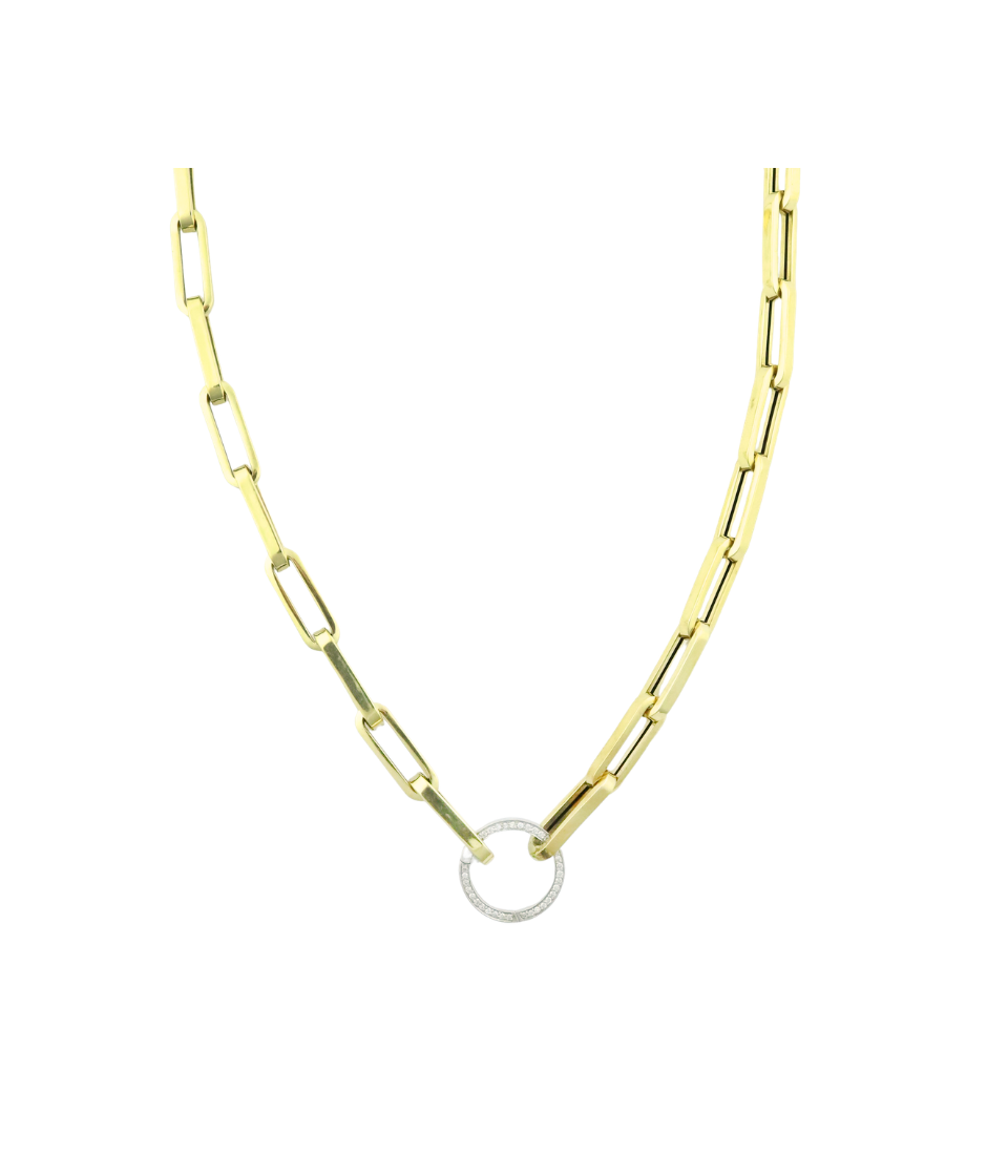14K Gold Modern Boxy Paperclip Necklace 17mm Lock Necklace
