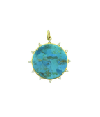 14K Gold Diamond Turquoise Round Charm