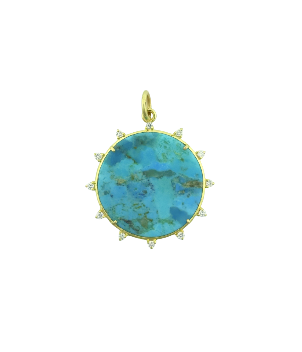14K Gold Diamond Turquoise Round Charm