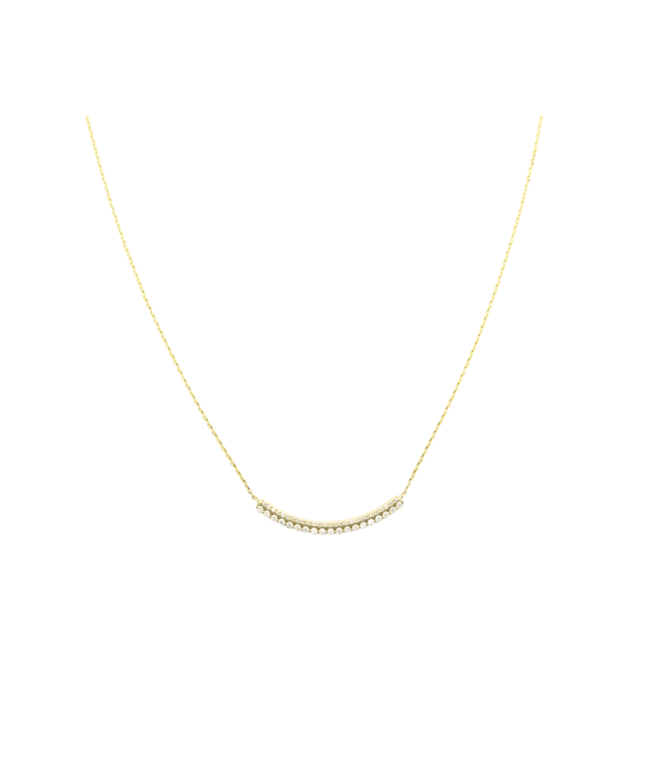 14K Gold Curved Dotted Diamond Bar Necklace