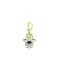 14K Gold Mother of Pearl Sapphire Hamsa Openable Bail Charm