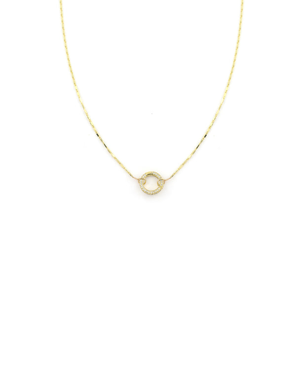 12mm 14K Gold Diamond Lock Necklace: Tiny Bar Chain