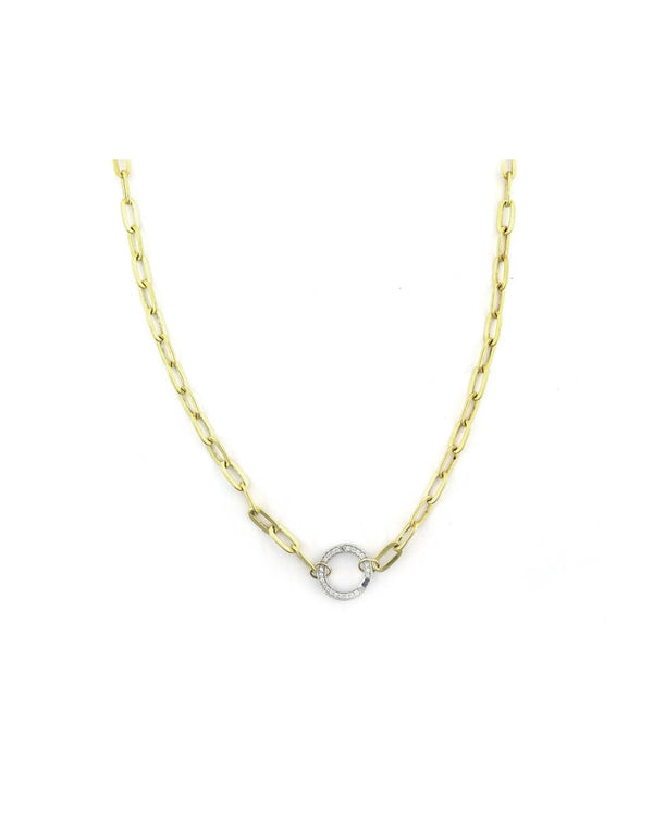 14K Gold Paper Clip 12mm White Gold Diamond Lock Necklace