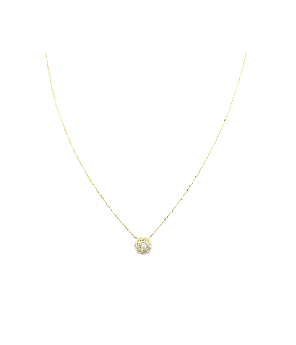 14K Gold Pave Framed Diamond Circle Necklace