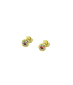 5mm 14K Gold Ruby & Pave Diamond Round Studs