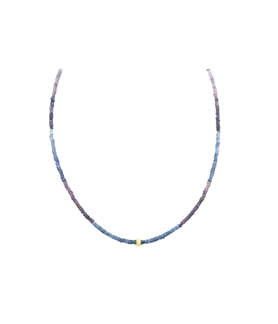 14K Gold Mini Baguette Diamond Spacer Indigo Spinel Necklace