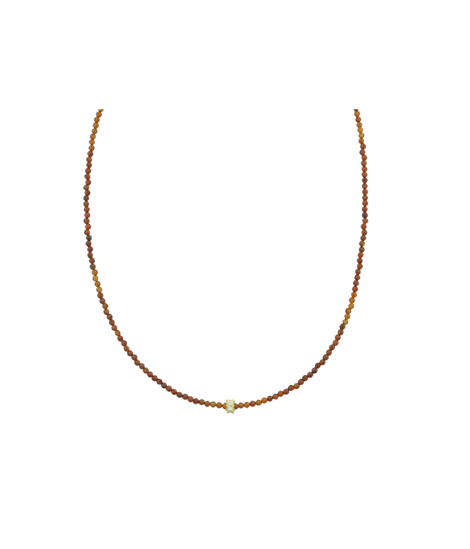 14K Gold Mini Baguette Diamond Spacer Rust Sapphire Necklace