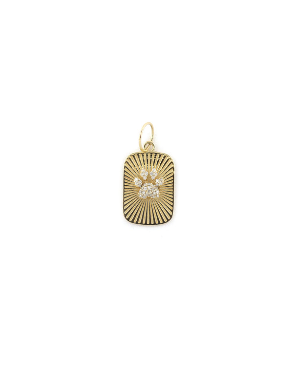 14K Gold Diamond Dog Paw Tag