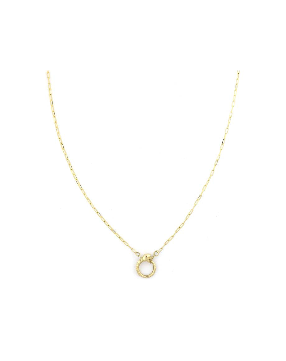 18" 14K Gold XS Paper Clip Mini Skull Lock Necklace