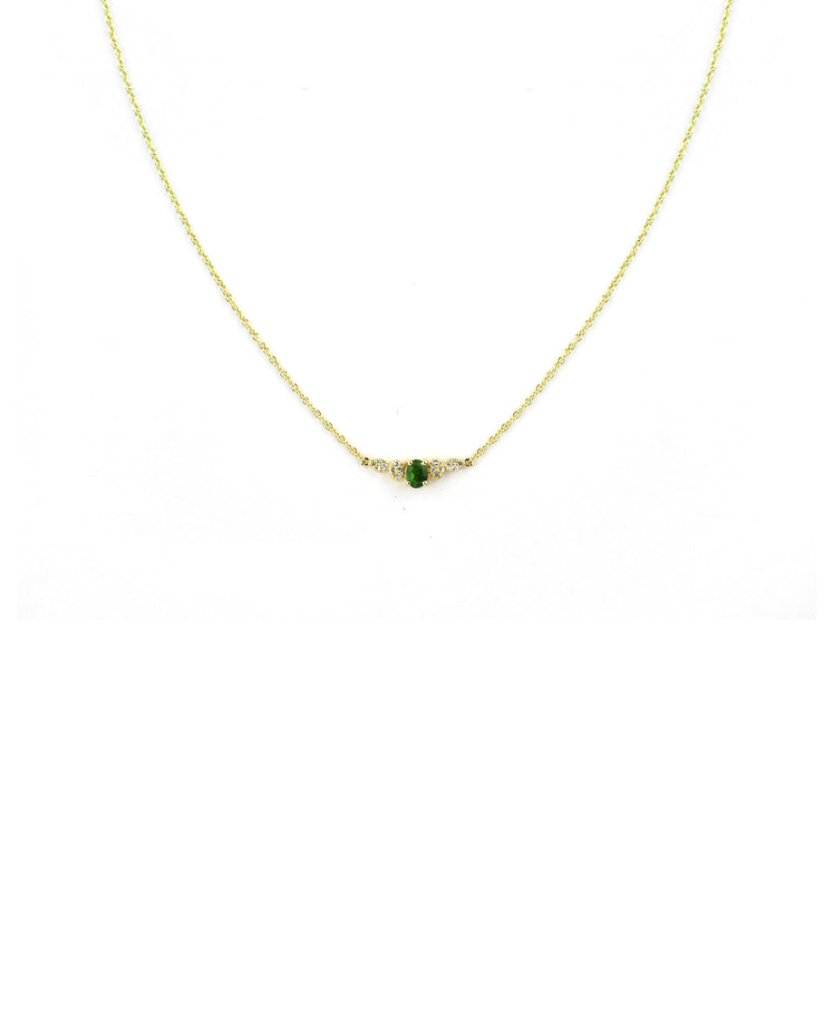 14K Gold Diopside Diamond Curved Bar Necklace