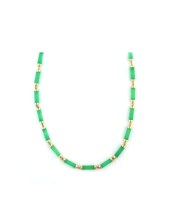 16" 14K Gold Jade Tube Necklace