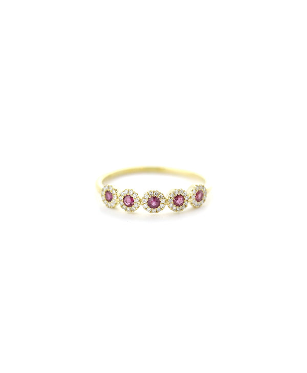 14K Gold Diamond Ruby Circle Ring