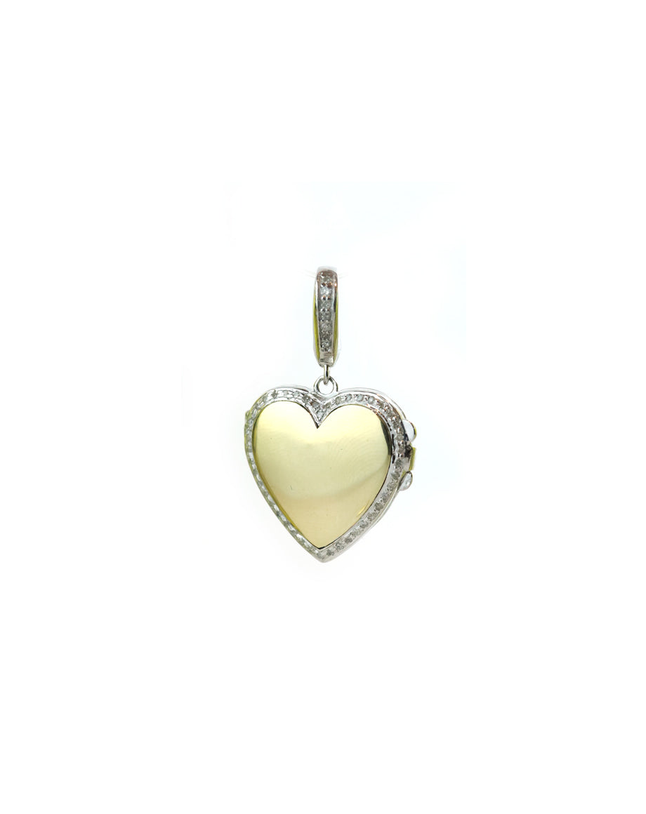 14K Gold & Silver Diamond Framed Heart Locket