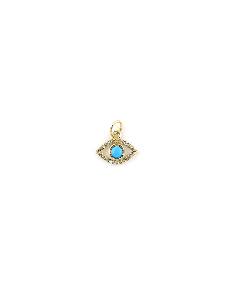 14K Gold Turquoise Diamond Cut Out Evil Eye Charm