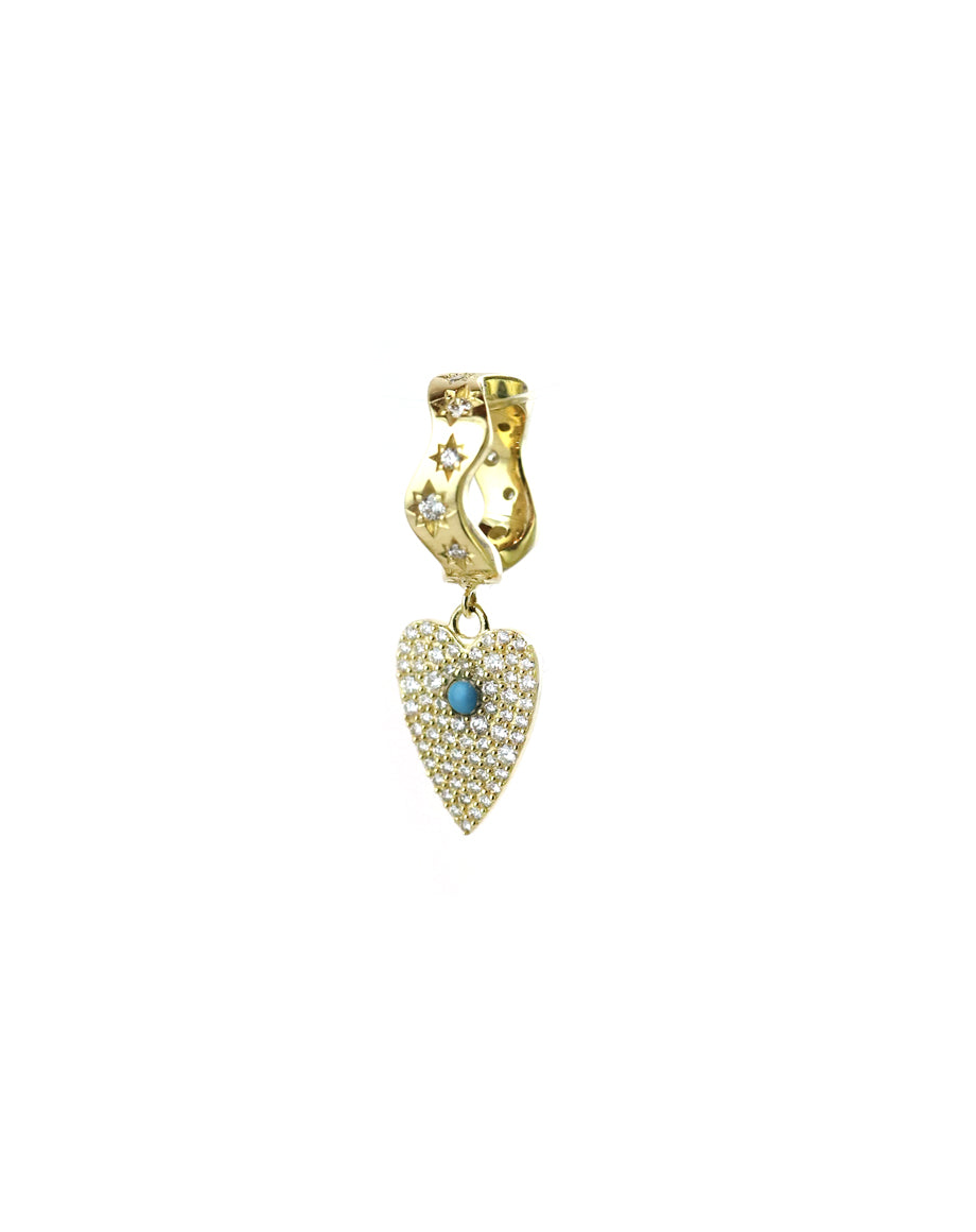 14K Gold Etched Starburst Turquoise Heart Charm Spacer
