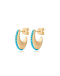 14K Gold Puffy Moon Shape Turquoise Hoops