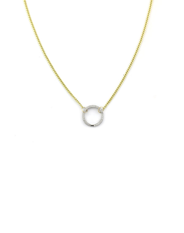 14K Gold Mini Cuban Chain 17mm Circle Lock Necklace