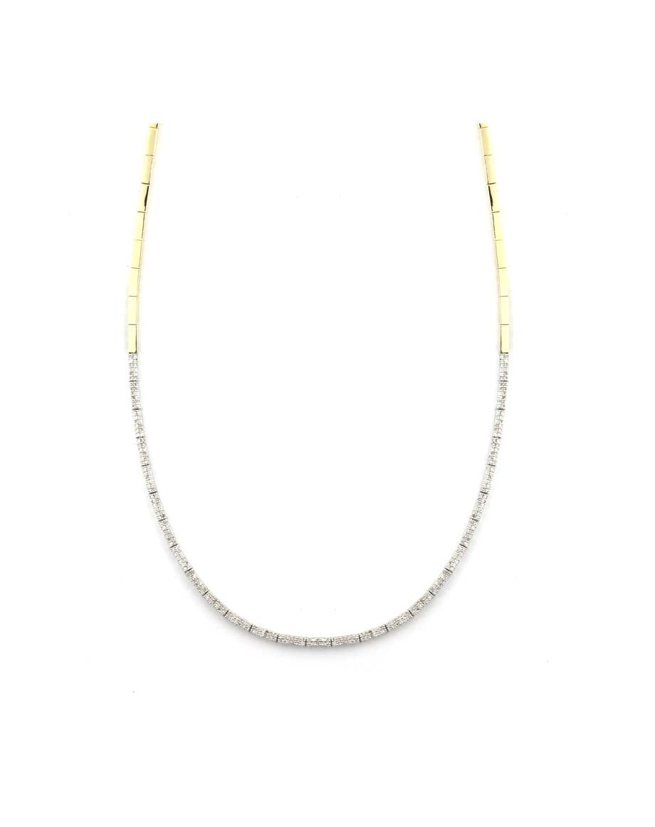 2mm 14K Gold Silver Pave Diamond Segmented Bar Tennis Necklace